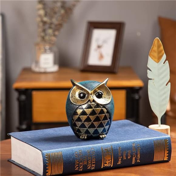 Owl Statue Home Decor,Owl Figurines for Bookshelf Bedroom Living Room Office - Picture 4 of 6